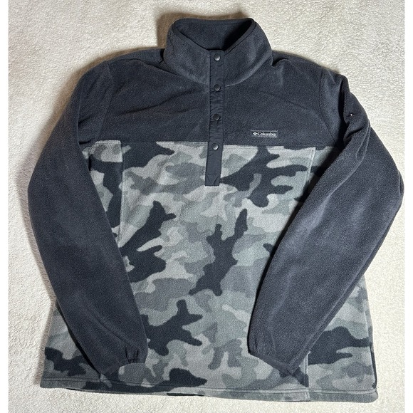 Columbia Tops - Columbia Benton Springs Snap Fleece Pullover Womens L Grey Black Camo AL2906